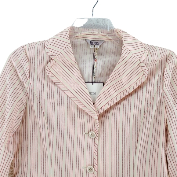 BCBG Blazer Skirt Textured Stripe Beige Red US M Chinese Sz 67-96 New New w/ Tag - Picture 3 of 15